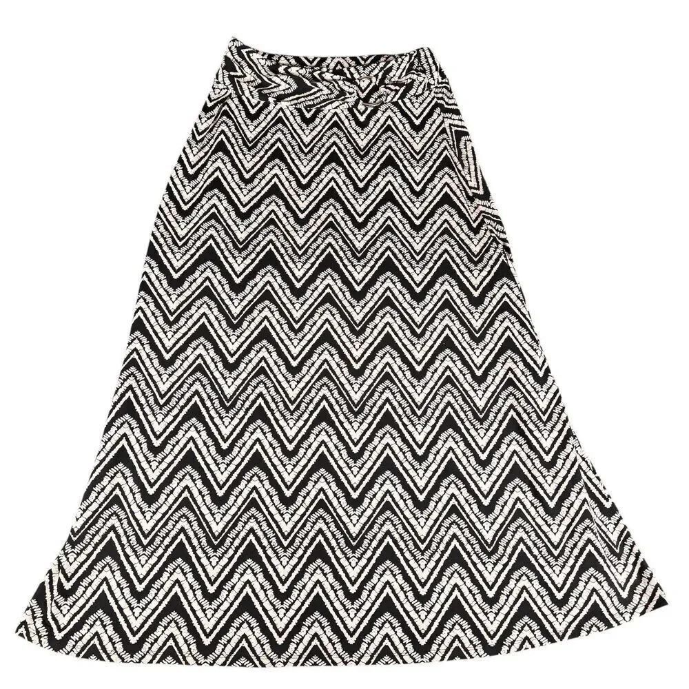 Robert Louis Sz M Flare Skirt Tie Geometric ZigZag Chevron Fall Long Textured